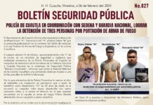 LOGRAN LA DETENCIÓN DE TRES PERSONAS POR PORTACIÓN DE ARMA DE FUEGO, POLICÍA DE CUAUTLA EN COORDINACIÓN CON SEDENA Y GUARDIA NACIONAL