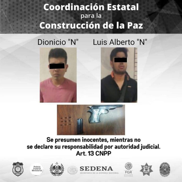 DETIENE A DOS HOMBRES POR PORTACIÓN DE 4RMAS DE FUEGO Y GENERAR DISPAROS AL AIRE