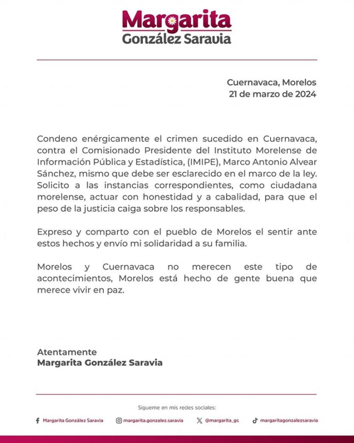 COMUNICADO – Margarita Gonzalez Saravia – 21 de marzo de 2024