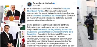 Refuerzan coordinación federal y estatal en Morelos contra la extorsión y grupos delictivos