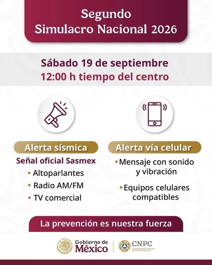 Segundo Simulacro Nacional 2026, Sábado 19 de Septiembre.