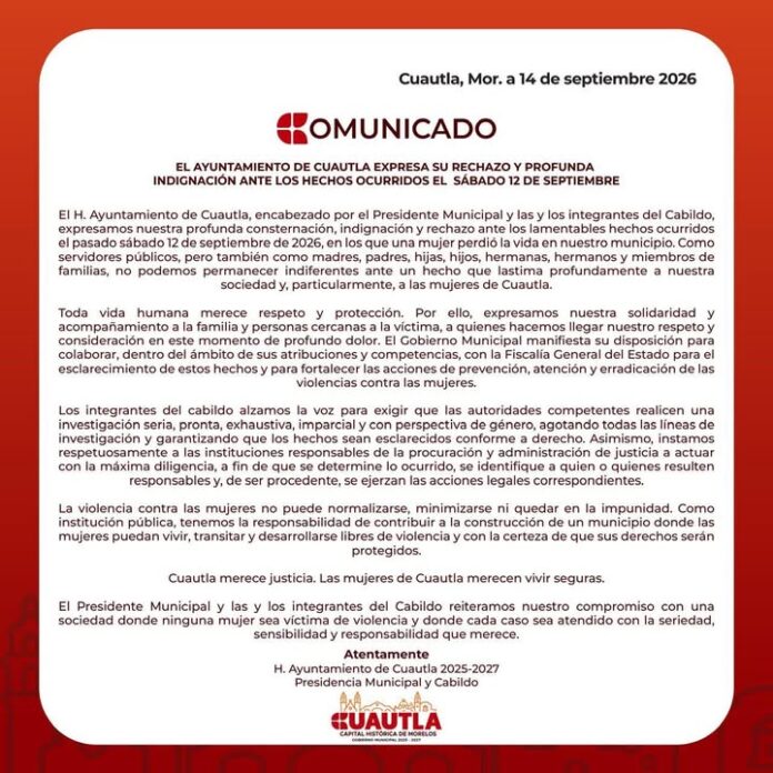 Comunicado del Gobierno de Cuautla