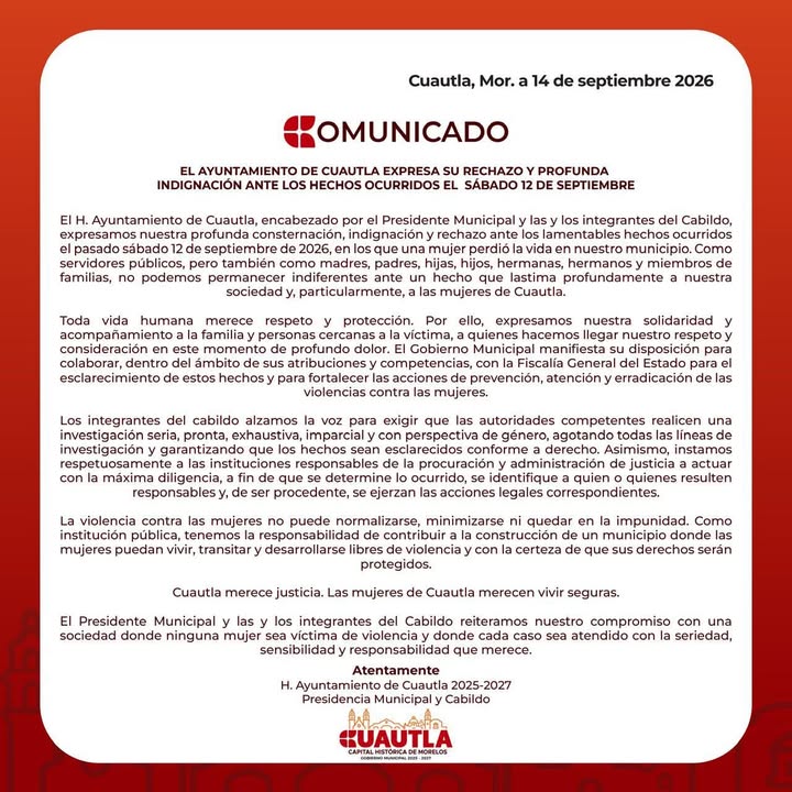 Comunicado del Gobierno de Cuautla
