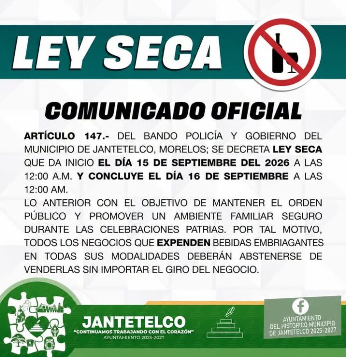 Comunicado Oficial – Ley Seca