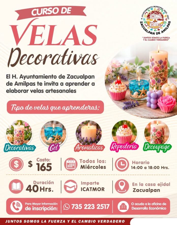 Inscríbete al Taller de Elaboración de Velas en Zacualpan de Amilpas