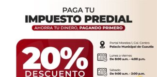 Invita Ayuntamiento de Cuautla a Aprovechar el 20% de Descuento en el Pago del Impuesto Predial Durante Octubre