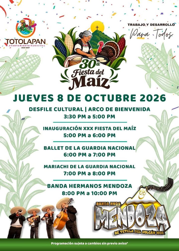 ¡Arranca la 30.ª Fiesta del Maíz en Totolapan Este Jueves 8 de Octubre!