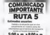 Ruta 5 Juan Morales Reduce Temporalmente su Horario de Servicio por Situación de Seguridad
