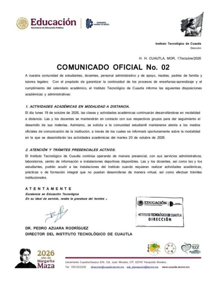 Instituto Tecnológico de Cuautla Mantendrá Clases a Distancia Debido a Inseguridad