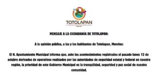 ¡A la Opinión Pública, a las y los Habitantes de Totolapan!