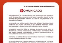 Ayuntamiento de Cuautla Informa Sobre Fallecimiento por Causas Naturales en la Alameda de Cuautla