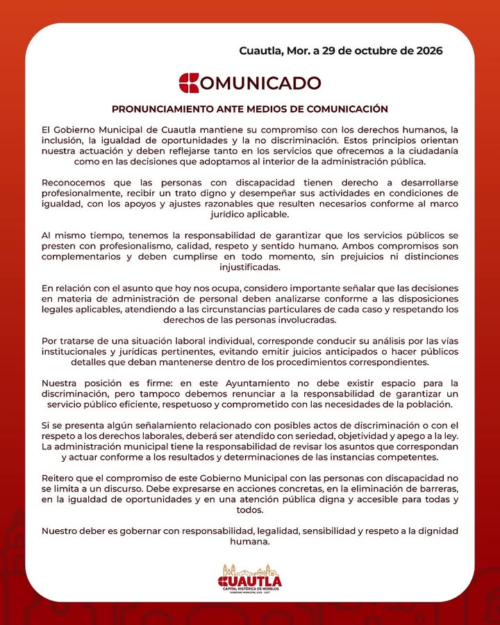 Pronunciamiento H. Ayuntamiento de Cuautla 2025-2027
