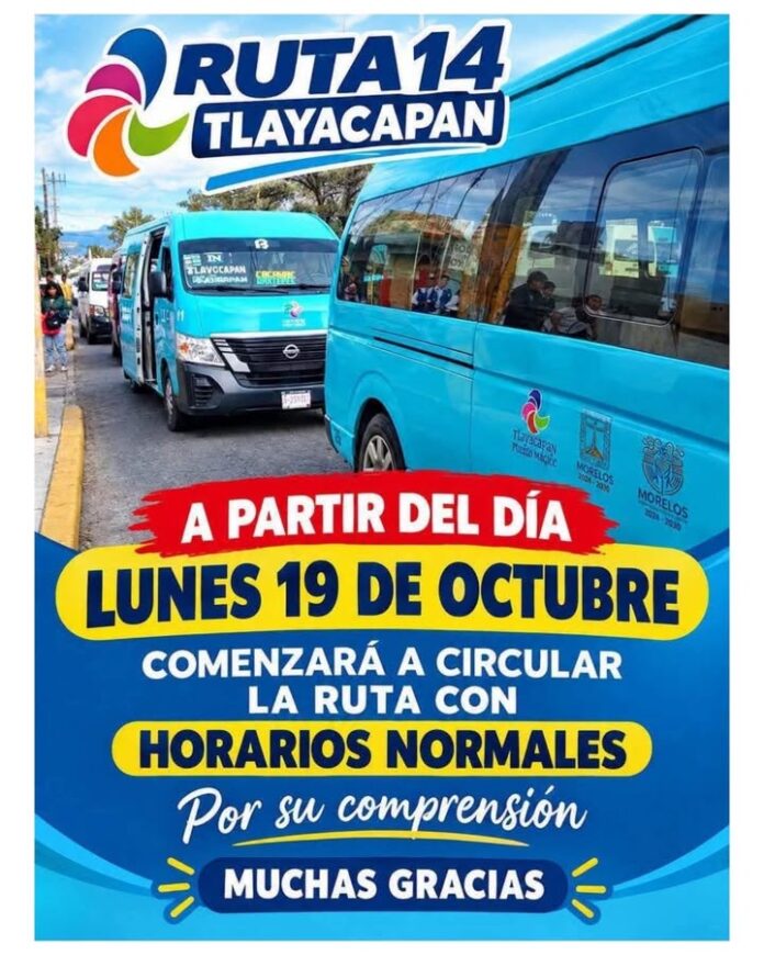 Ruta 14 de Tlayacapan Vuelve a sus Horarios Normales Este Lunes 19 de Octubre