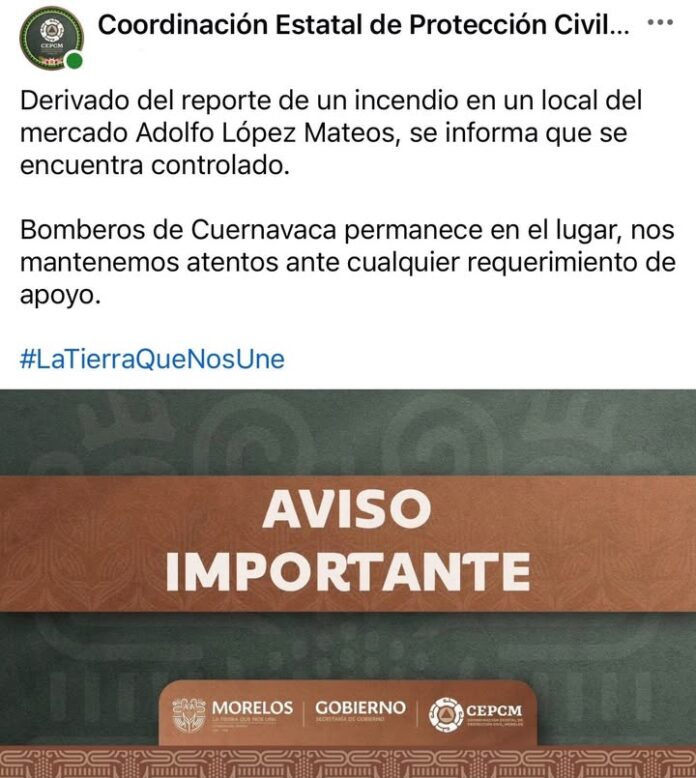 Informa Gobierno Sobre Control de Incendio en Local del Mercado Adolfo López Mateos