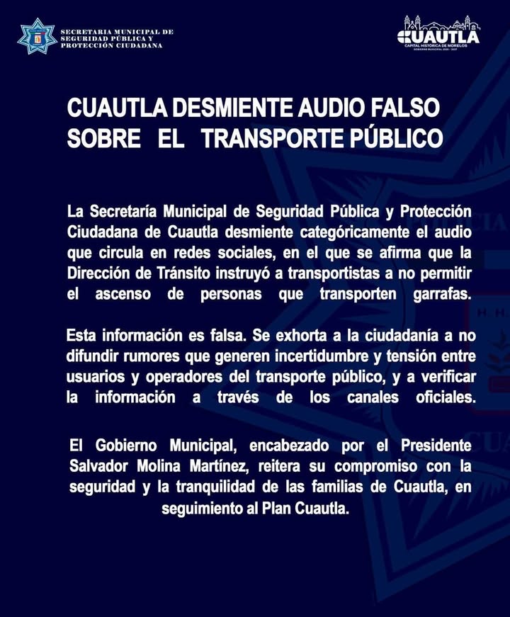Pánico en la Población • Cuautla Desmiente Audio Falso Sobre el Transporte Público