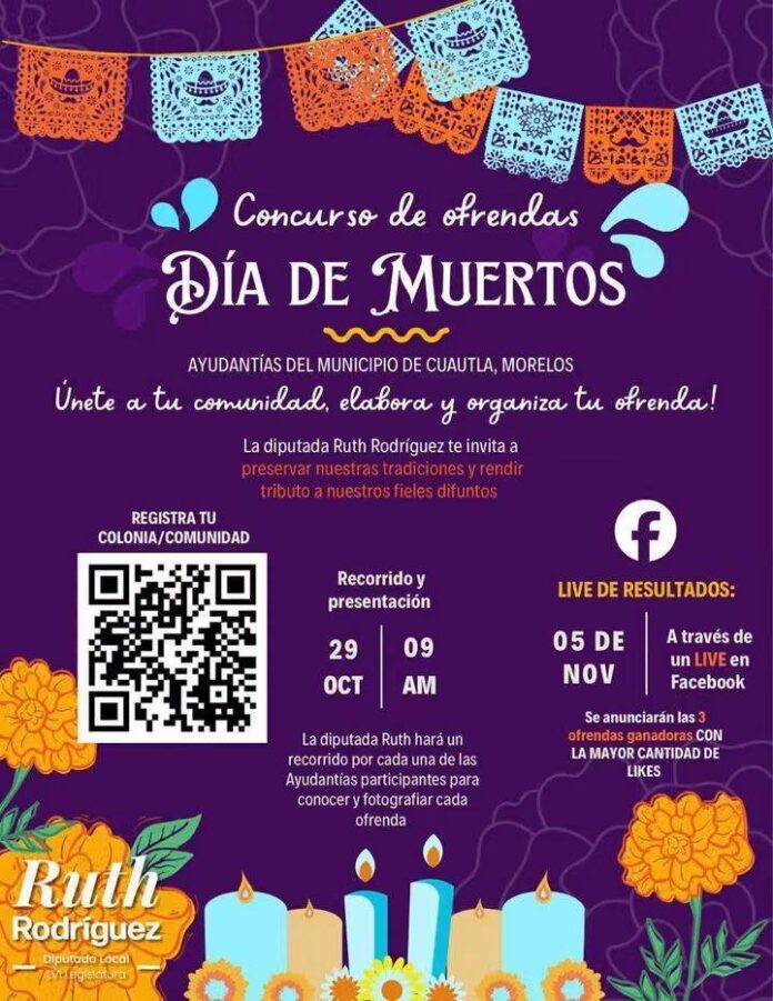 Convoca Ruth Rodríguez a Ayudantías de Cuautla a Participar en Concurso de Ofrendas de Día de Muertos