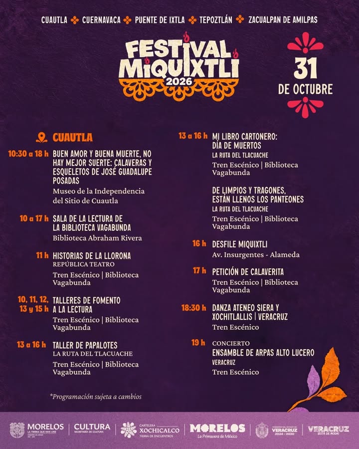 Invita Miquixtli a Vivir el Día de Muertos en los Espacios Culturales de Cuautla
