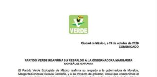 Partido Verde Reafirma Respaldo a la Gobernadora Margarita González Saravia y al Trabajo Conjunto en Morelos